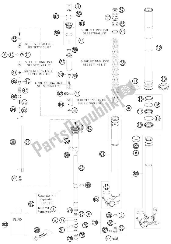 Toutes les pièces pour le Fourche Avant Démontée du KTM 450 SMR Europe 2009