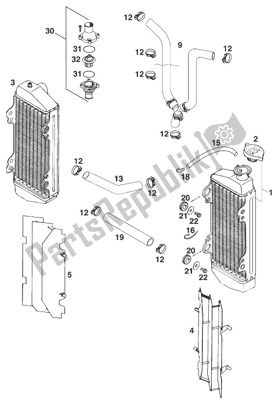 All parts for the Radiator - Radiator Hose 125/200 '98 of the KTM 125 EGS 6 KW Europe 1998