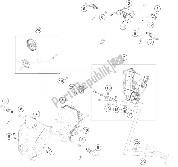 Todas las partes para Sistema De Iluminación de KTM 125 Duke White ABS BAJ DIR 13 Europe 2013