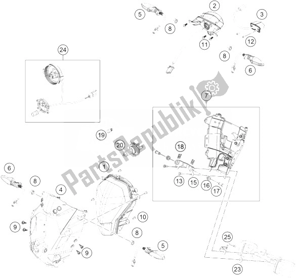 All parts for the Lighting System of the KTM 200 Duke White W O ABS CKD 14 Colombia 2014