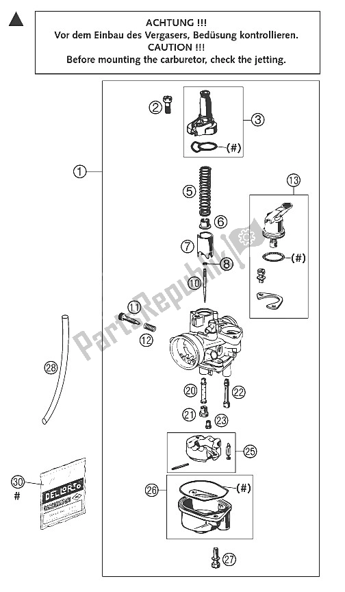 Tutte le parti per il Carburatore Dellorto 14 Phva Ds del KTM 50 SX PRO Junior LC Europe 2002