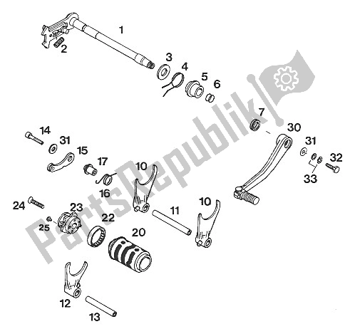 All parts for the Gear Change Mechanism 350-620 Lc4'94 of the KTM 350 E XC 20 KW SUP COM Europe 1994