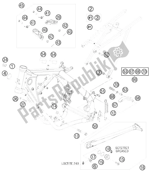 All parts for the Frame of the KTM 105 XC USA 2008