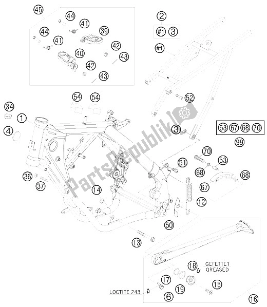 Todas las partes para Marco, Subtrama de KTM 85 XC 17 14 USA 2009