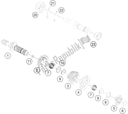 All parts for the Transmission I - Main Shaft of the KTM 450 Rally Factory Replica Europe 2015