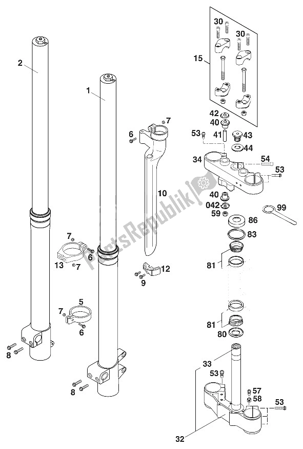 All parts for the Front Fork - Steering Stem Wp 50 Extreme Advent of the KTM 620 EGS E Adventure Europe 1997