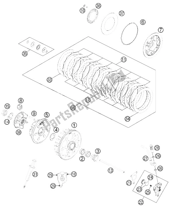 All parts for the Clutch of the KTM 450 EXC Australia 2015