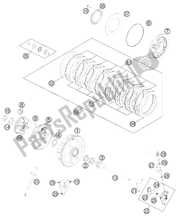 All parts for the Clutch of the KTM 450 EXC Europe 2015