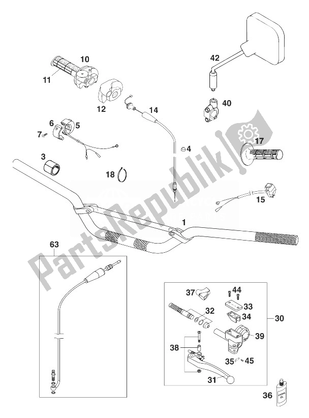 Tutte le parti per il Manubrio - Comandi 125-200 '99 del KTM 125 EGS 6 KW Europe 1999