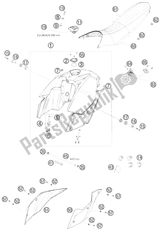 Alle onderdelen voor de Tank, Stoel, Hoezen van de KTM 990 Supermoto Black Europe 2009