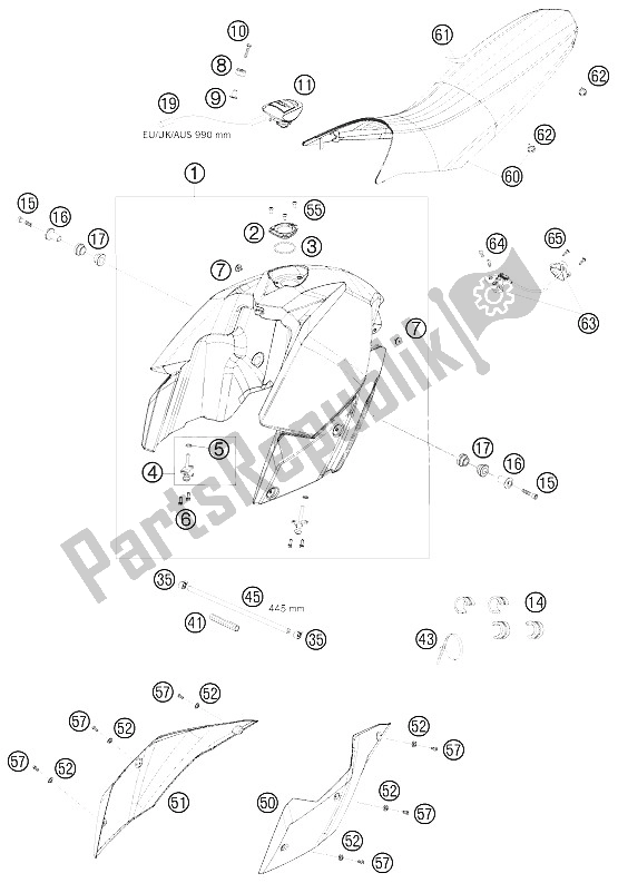 Toutes les pièces pour le Réservoir, Siège, Couverture du KTM 990 Supermoto Black France 2008