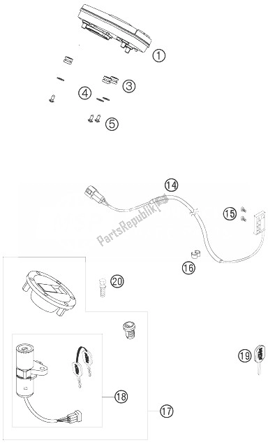 All parts for the Instruments / Lock System of the KTM 990 Super Duke Anthrazit 07 France 2007