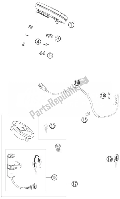 Alle onderdelen voor de Instrumenten / Sluitsysteem van de KTM 990 Super Duke Black France 2007