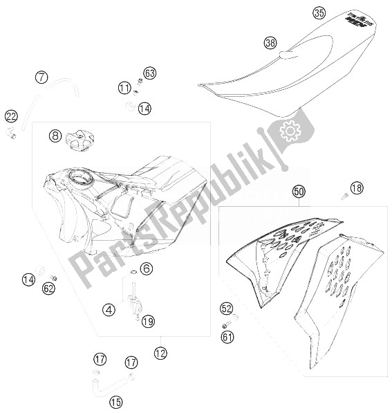 All parts for the Tank, Seat, Cover of the KTM 250 SX F Fact Repl Musq ED 10 Europe 2010