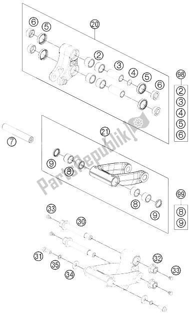 All parts for the Pro Lever Linking of the KTM 690 SMC R ABS Australia 2014
