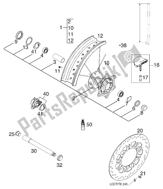 Todas las partes para Rueda Delantera 125 S. Moto 2000 de KTM 125 Supermoto 80 Europe 2000