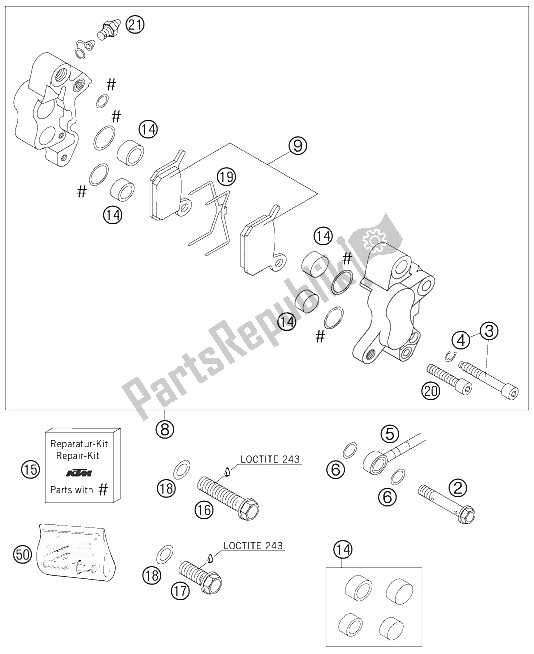 Toutes les pièces pour le étrier De Frein Avant du KTM 50 SX Junior Europe 2006