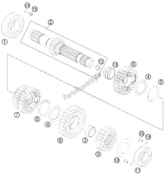 All parts for the Transmission I - Main Shaft of the KTM 690 Enduro R Europe 2011