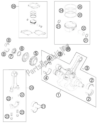 All parts for the Crankshaft, Piston of the KTM 990 Superduke Titanium Europe 2006