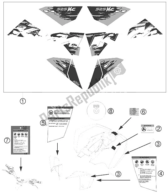 Tutte le parti per il Decalcomania del KTM 525 XC ATV Europe 2009
