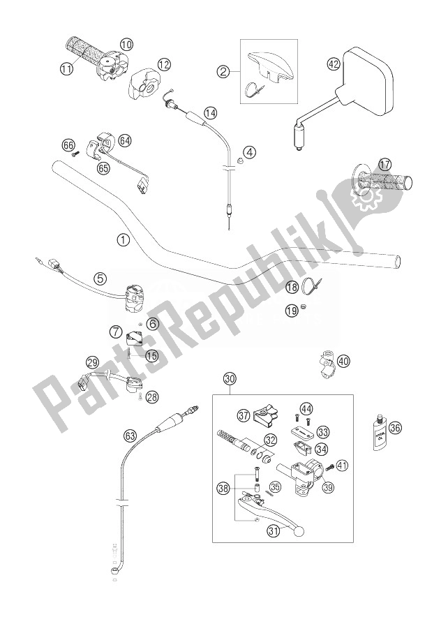 Todas las partes para Manillar, Controles de KTM 200 EXC Australia 2007