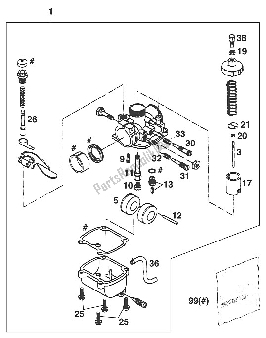 All parts for the Carburetor Mikuni Vm16-519 '99 of the KTM 50 Junior Adventure USA 2001