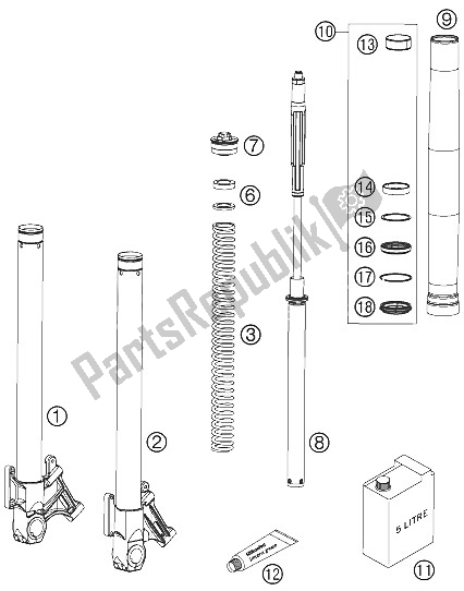 All parts for the Fork Legs of the KTM 950 Supermoto Black Europe 2005