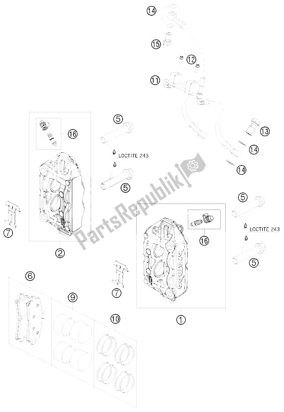 All parts for the Brake Caliper Front of the KTM 990 Supermoto R France 2009