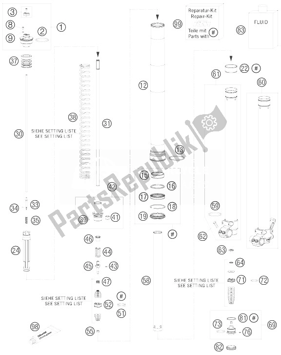 All parts for the Front Fork Dissassembled of the KTM 85 SX 17 14 Europe 2010