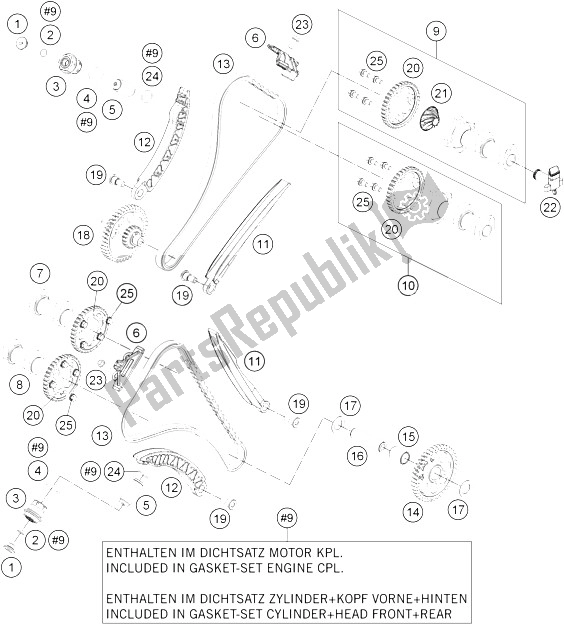 Alle onderdelen voor de Timing Aandrijving van de KTM 1190 RC8 R White USA 2015