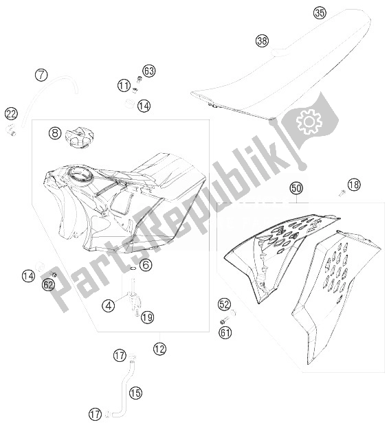 All parts for the Tank, Seat, Cover of the KTM 125 SX Europe 2010