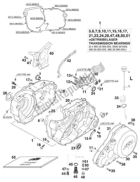 Tutte le parti per il Basamento 400/620 Rxc-e '98 del KTM 400 EGS E 29 KW 11 LT Blau Australia 1997