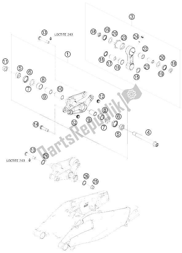 All parts for the Pro Lever Linking of the KTM 1190 RC 8 R Europe 2009