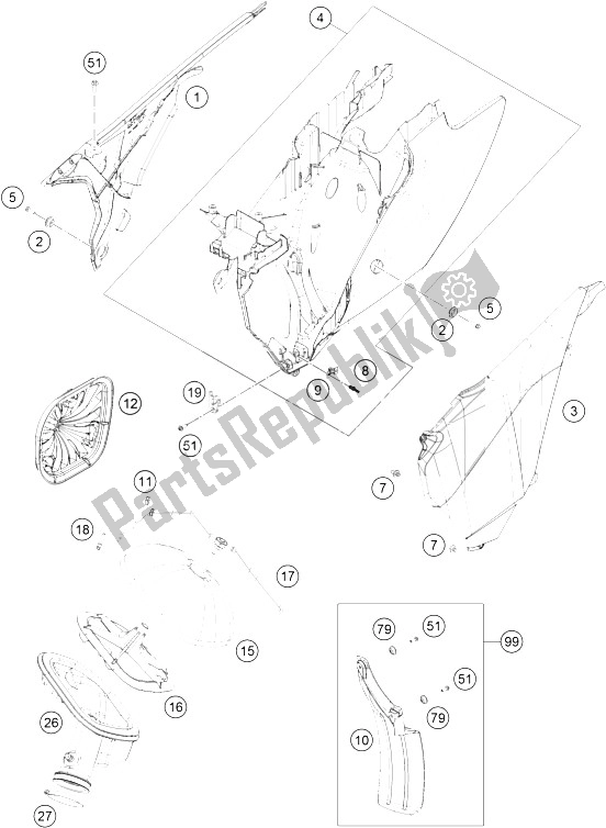 All parts for the Air Filter of the KTM 200 EXC Australia 2016