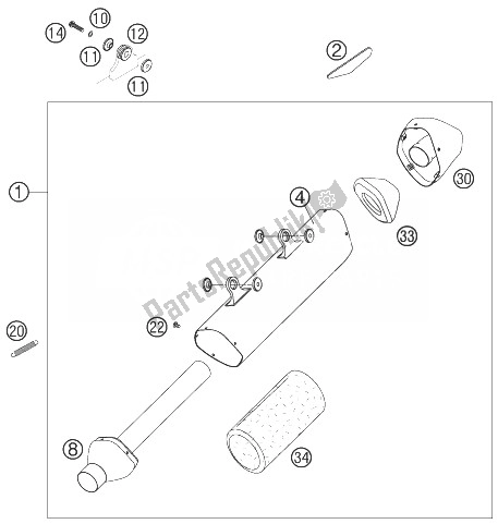 Tutte le parti per il Silenziatore Di Scarico del KTM 450 SX F Europe 2007