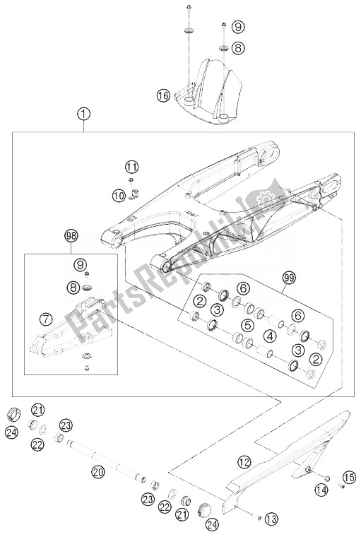 All parts for the Swing Arm of the KTM 690 Duke Black ABS Australia 2013