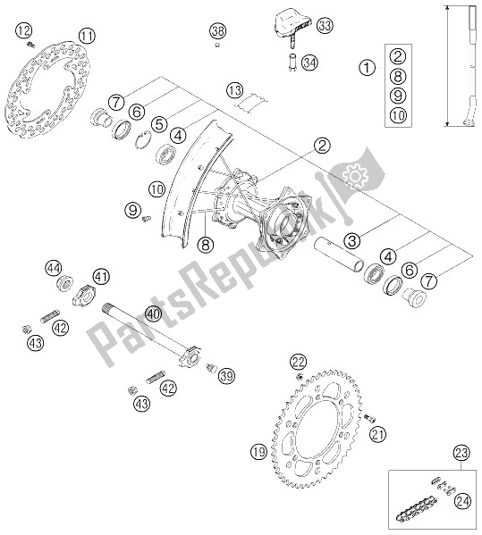 Toutes les pièces pour le Roue Arrière du KTM 400 EXC G Racing USA 2006