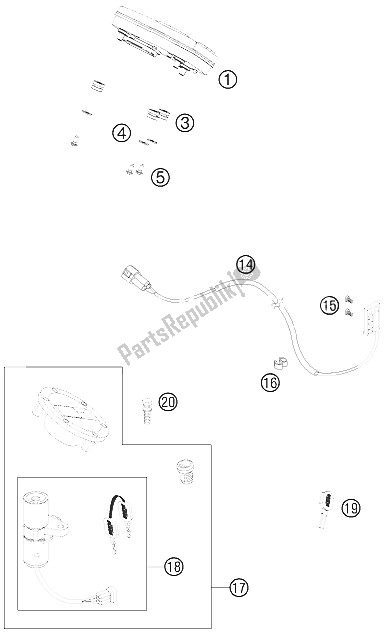 Todas as partes de Instrumentos / Sistema De Bloqueio do KTM 990 Super Duke Black Europe 2011