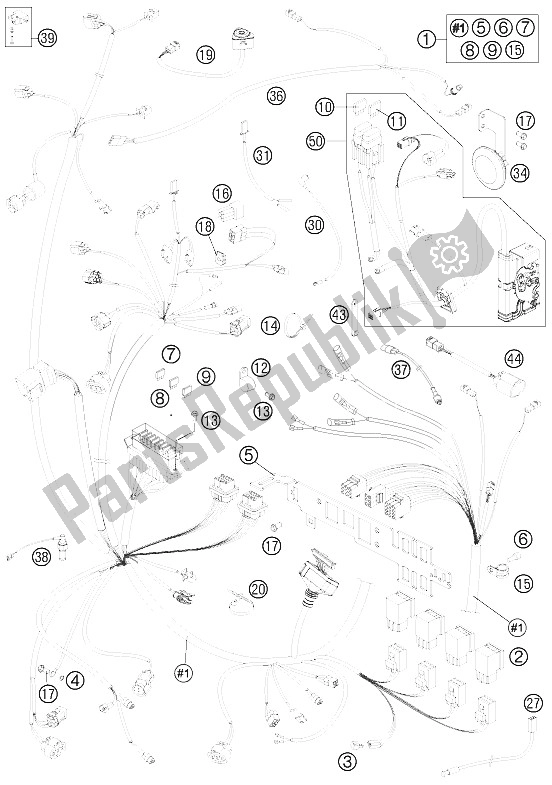 All parts for the Wiring Harness of the KTM 990 Adventure Orange ABS 11 Europe 2011