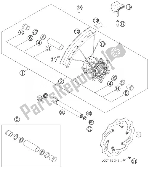 All parts for the Front Wheel of the KTM 250 EXC F SIX Days Europe 2007