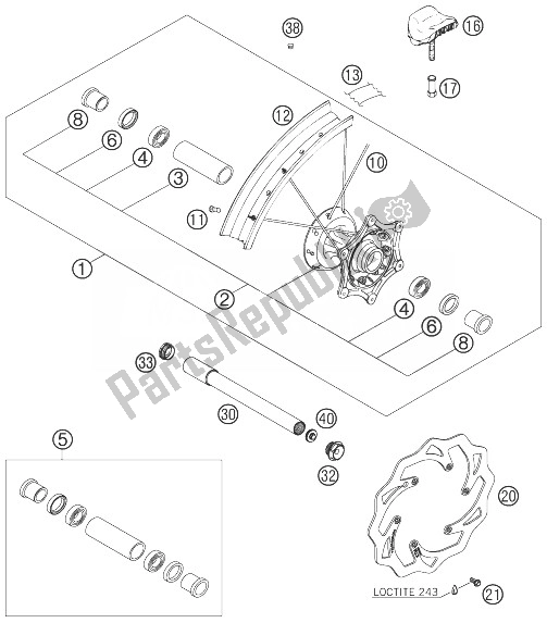 All parts for the Front Wheel of the KTM 450 XC W South Africa 2007