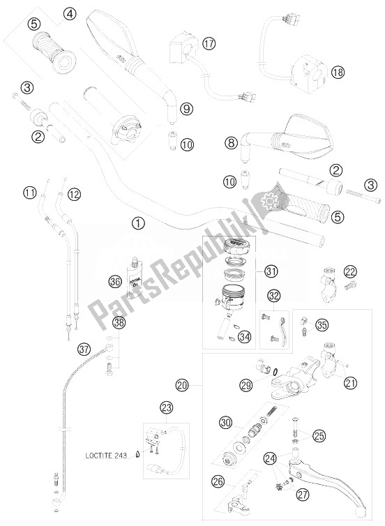 All parts for the Handlebar, Controls of the KTM 990 Super Duke R Europe 2010