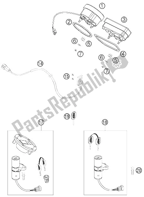 Todas as partes de Instrumentos / Sistema De Bloqueio do KTM 990 Superduke Black Australia United Kingdom 2005