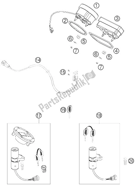 Toutes les pièces pour le Instruments / Système De Verrouillage du KTM 990 Superduke Orange Australia United Kingdom 2005