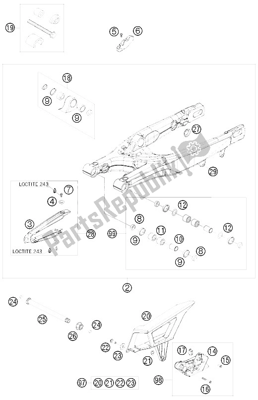 Todas las partes para Brazo Oscilante de KTM 450 EXC Europe 2009