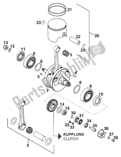 All parts for the Crankshaft - Piston 550 '96 of the KTM 550 MXC M ö USA 1996