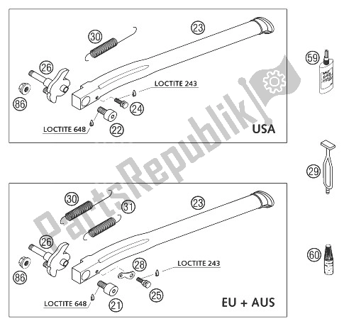 Tutte le parti per il Cavalletto Laterale 125-300 Racing del KTM 125 EXC Europe 2003