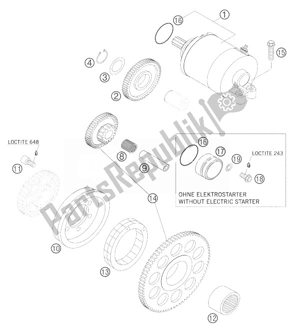 All parts for the Electric Starter of the KTM 250 EXC G Racing USA 2004