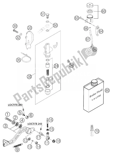 Todas as partes de Controle De Freio Traseiro 660 Rallye do KTM 660 Rallye Factory Repl Europe 2004