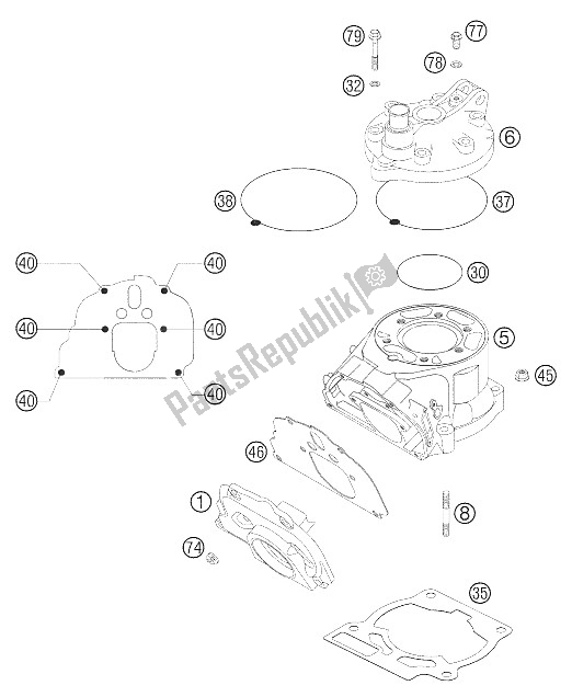 Alle onderdelen voor de Cilinder 125/200 van de KTM 125 EXC Europe 2005